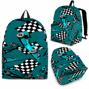 Teal Formula One racing track backpack designed for back to school and F1 fans, featuring a padded airflow mesh back panel and adjustable shoulder straps.