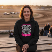 Wife Of A Dirt Track Racer apparel collection featuring classic women's t-shirts, lightweight racerback tanks, and a cozy fleece unisex hoodie for trackside racing fans.