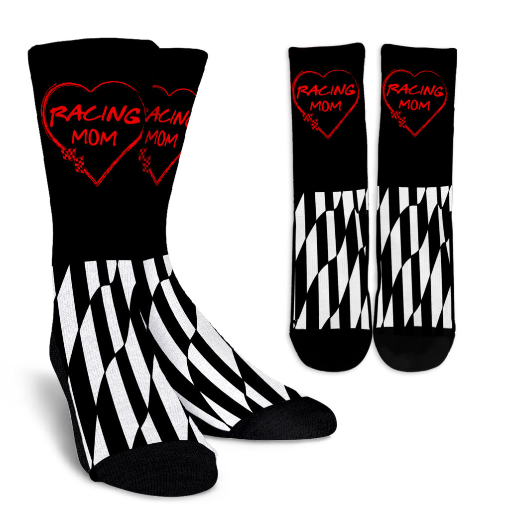 Racing Mom Heart Crew Socks