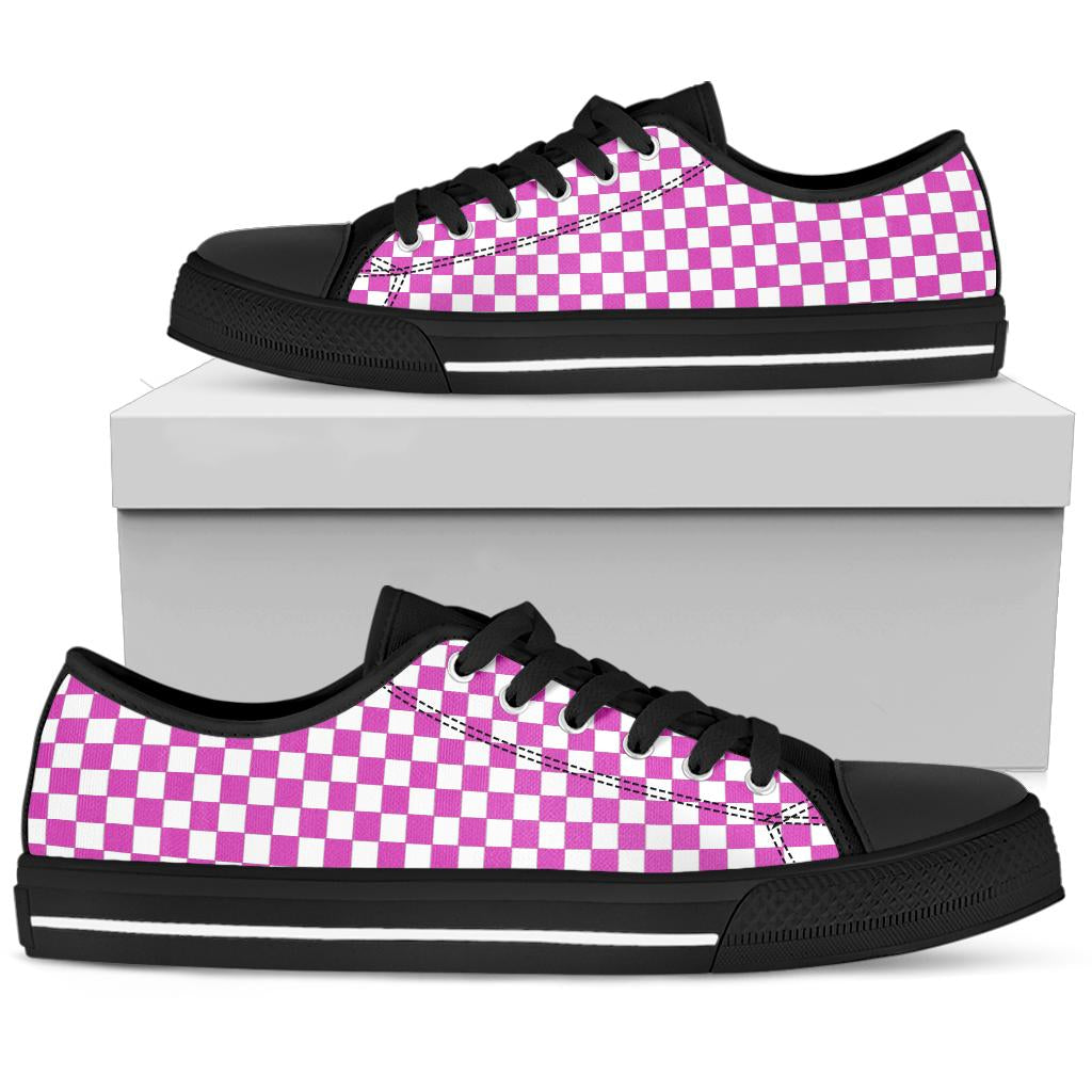 Racing Pink Checkered Low Tops Black