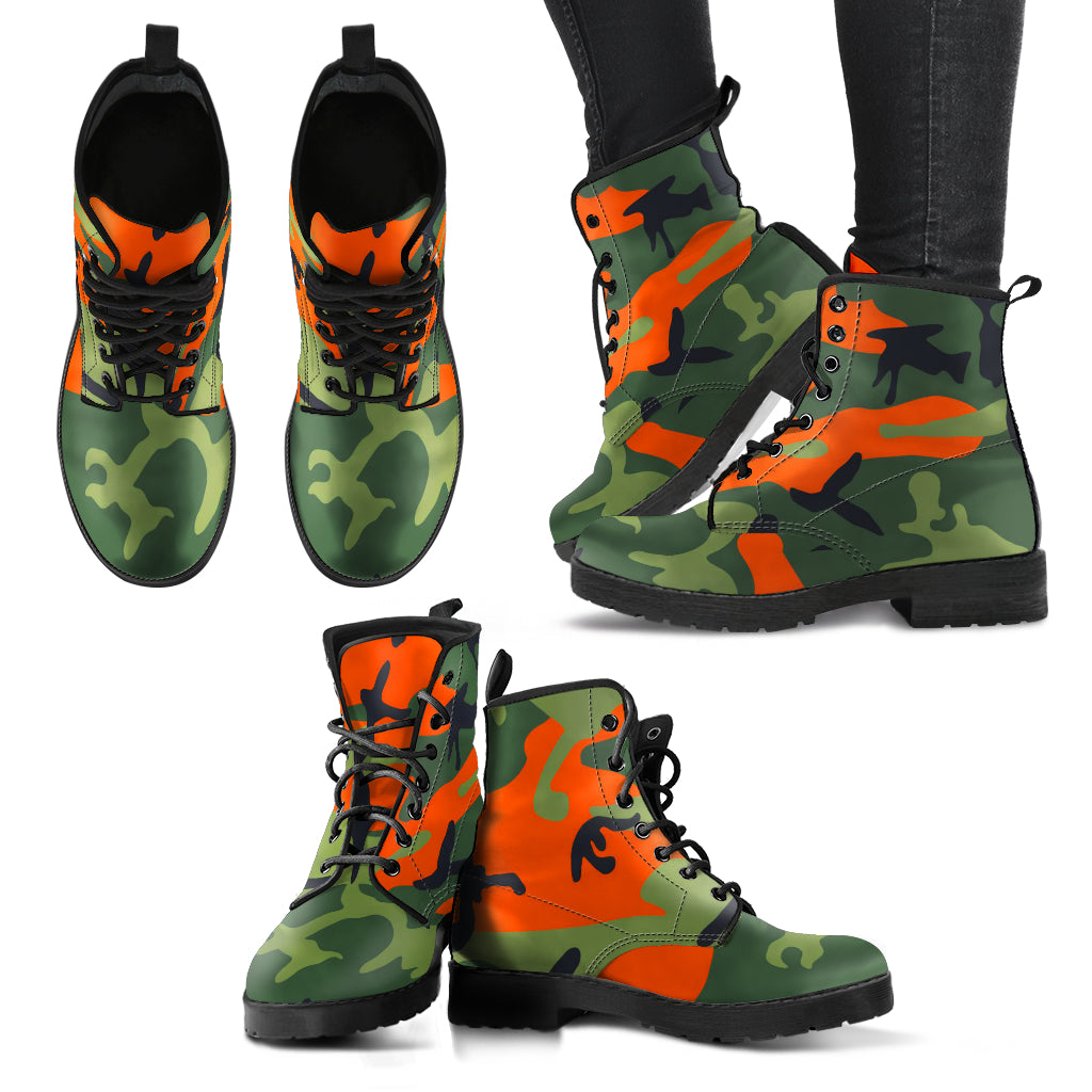 Unique Designer Motorcycle-Style Hunter Women's Boots Orange Camo