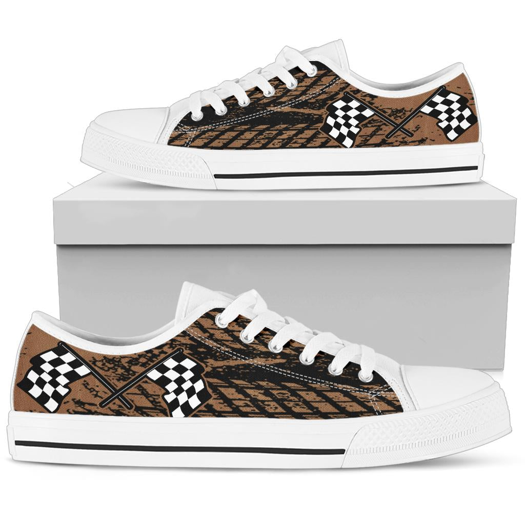 Dirt Racing Checkered Flag Low Tops White
