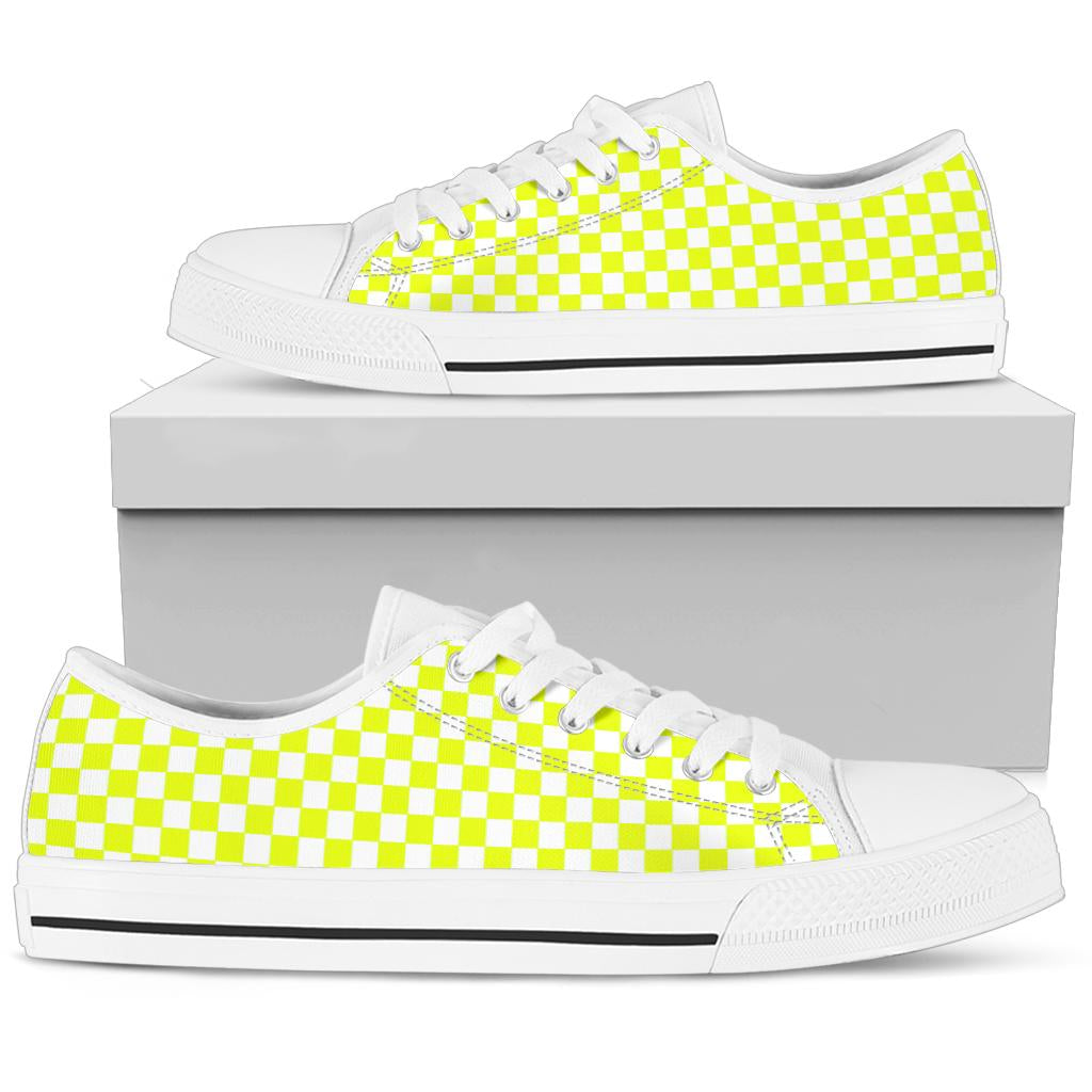 Racing Yellow Checkered Low Tops White
