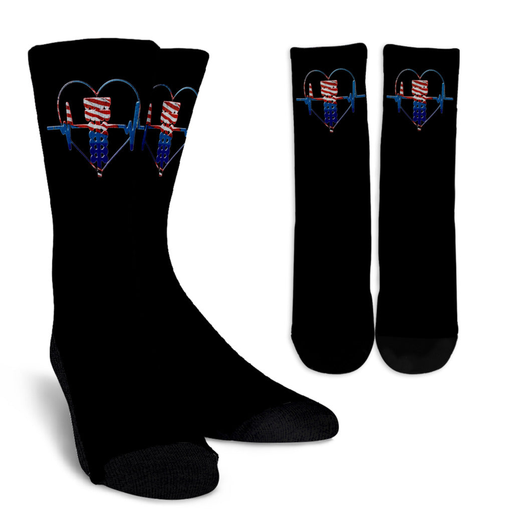 Drag Racing Heartbeat USA Crew Socks