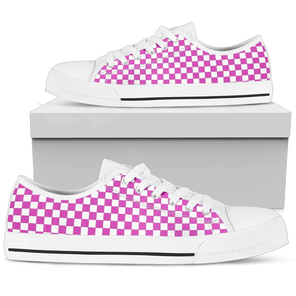 Racing Pink Checkered Low Tops White