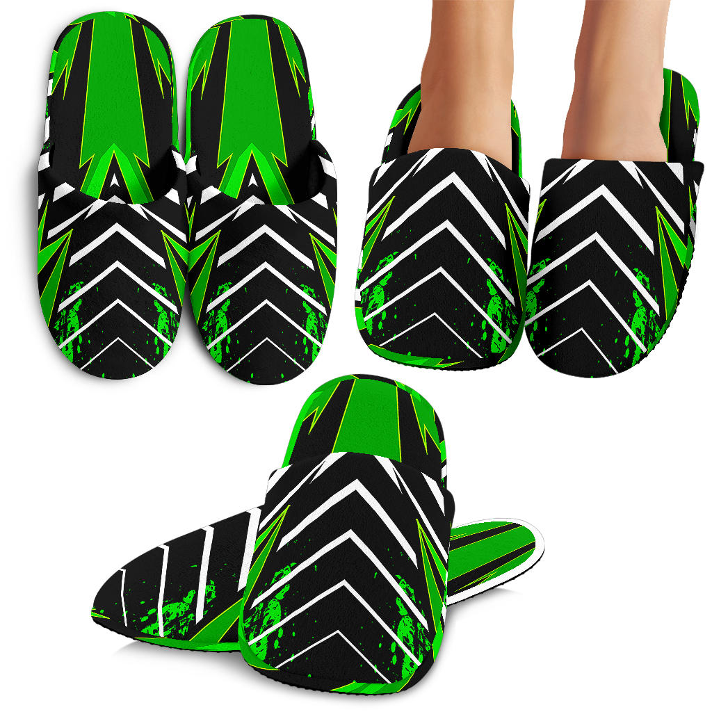 Racing Style Green & White Stripes Vibes Slippers