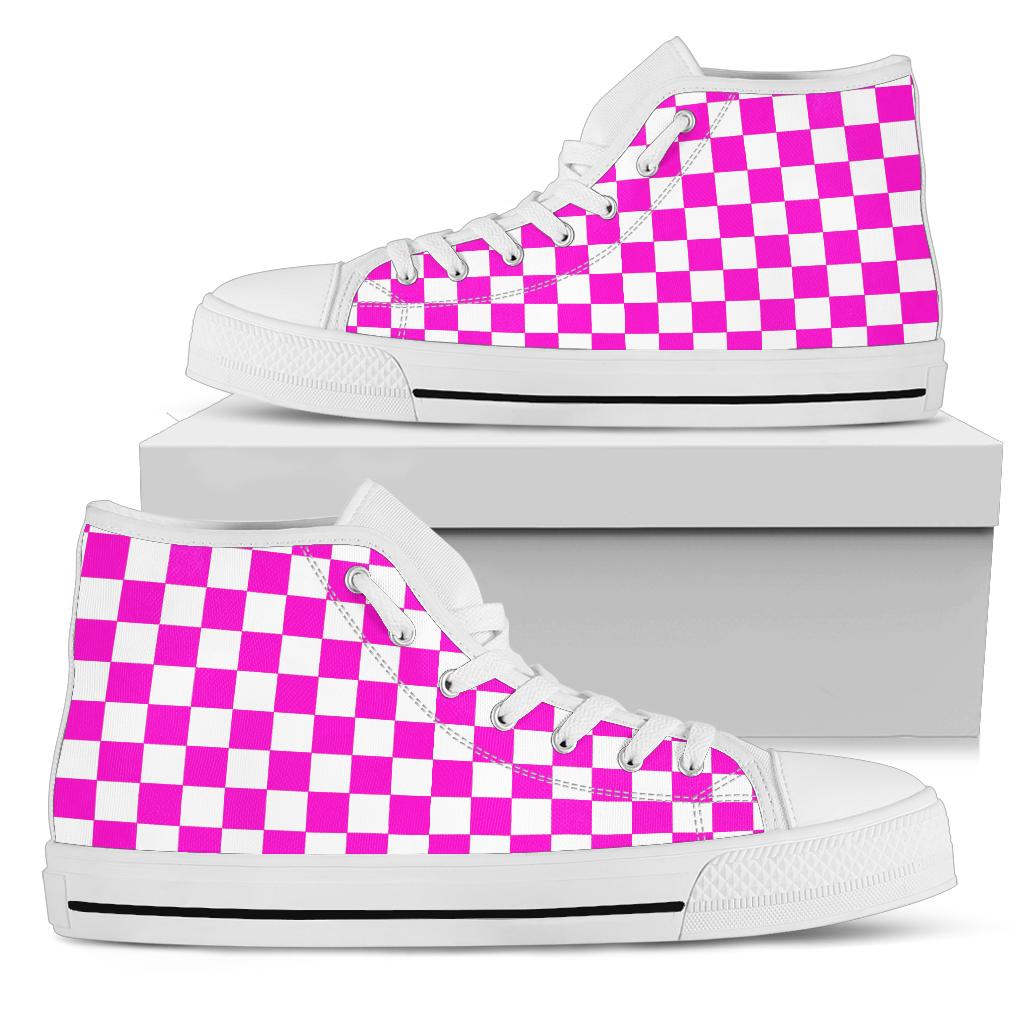 Racing Pink Checkered High Tops White