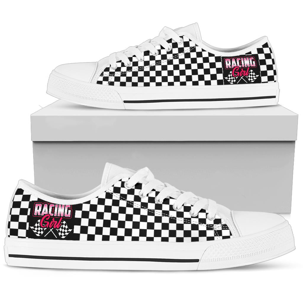 Racing Girl Checkered Low Tops White