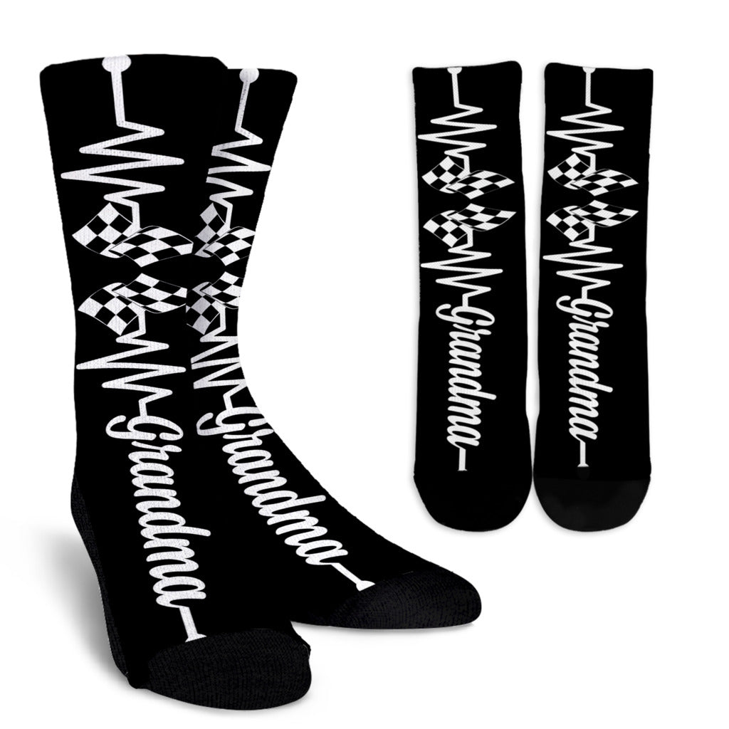 Racing Grandma Heartbeat Crew Socks