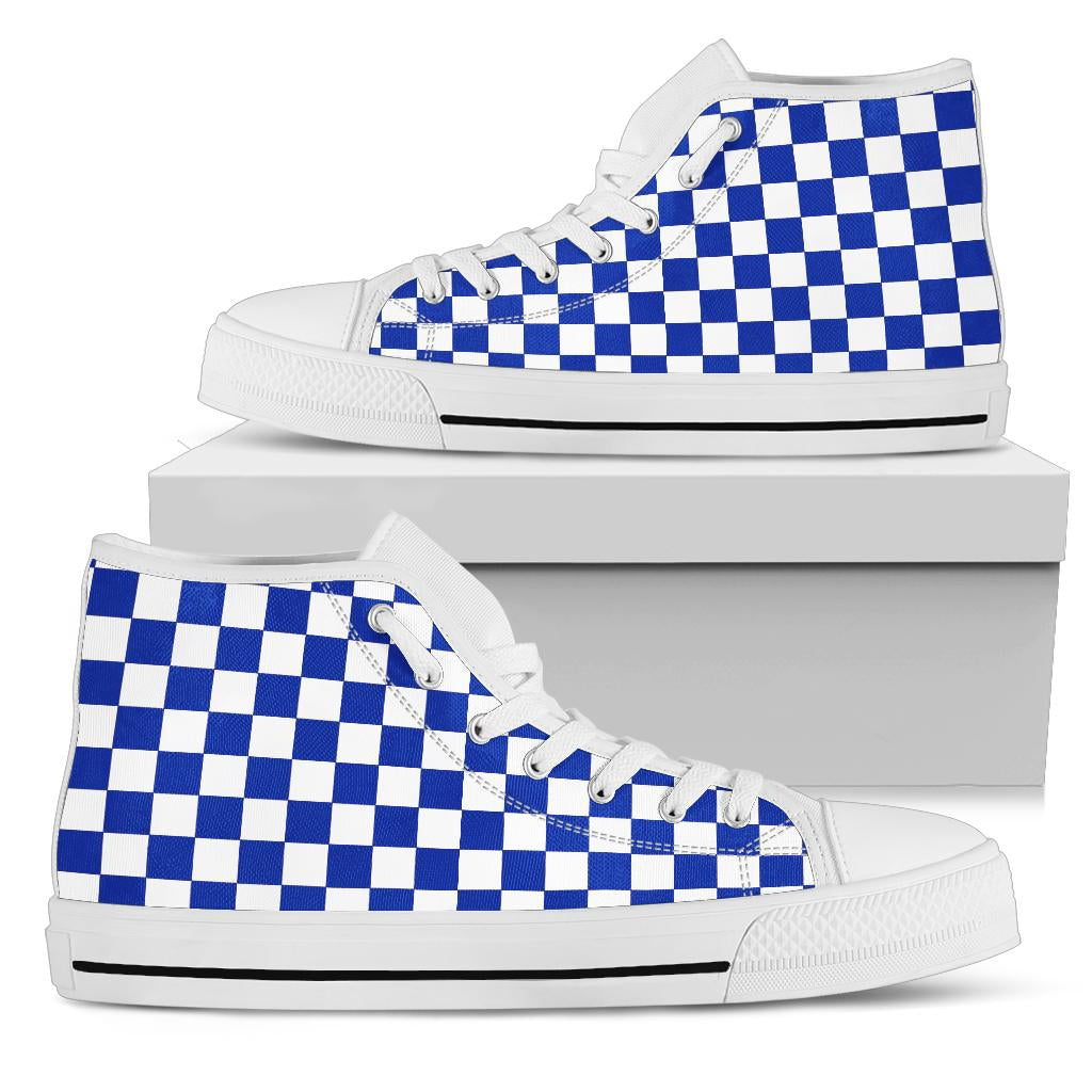 Racing Blue Checkered High Tops White