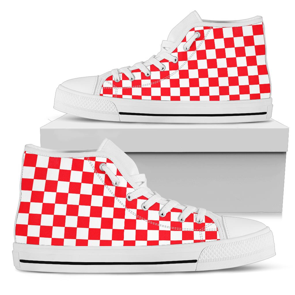 Racing Red Checkered High Tops White