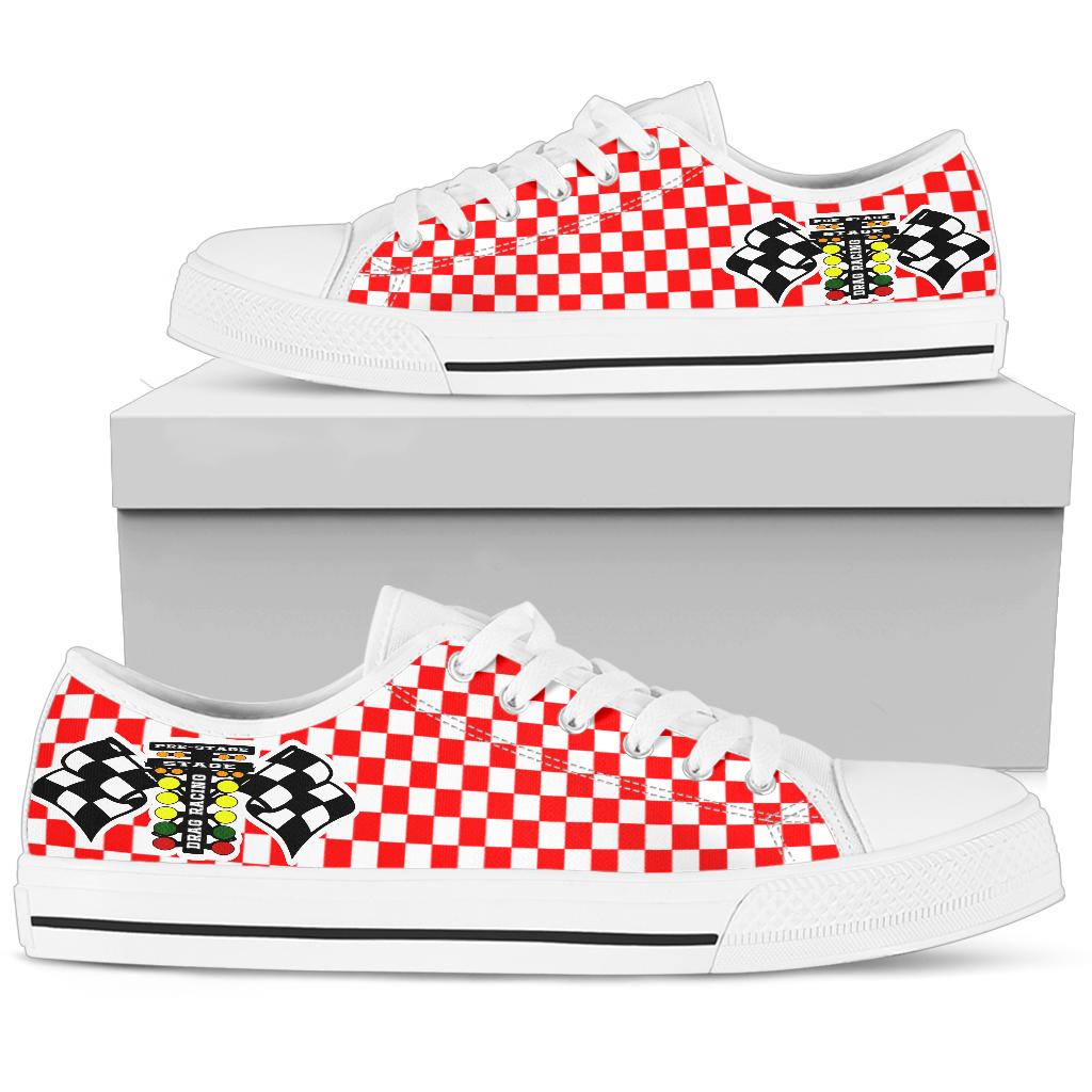 Drag Racing Red Flag Low Tops White