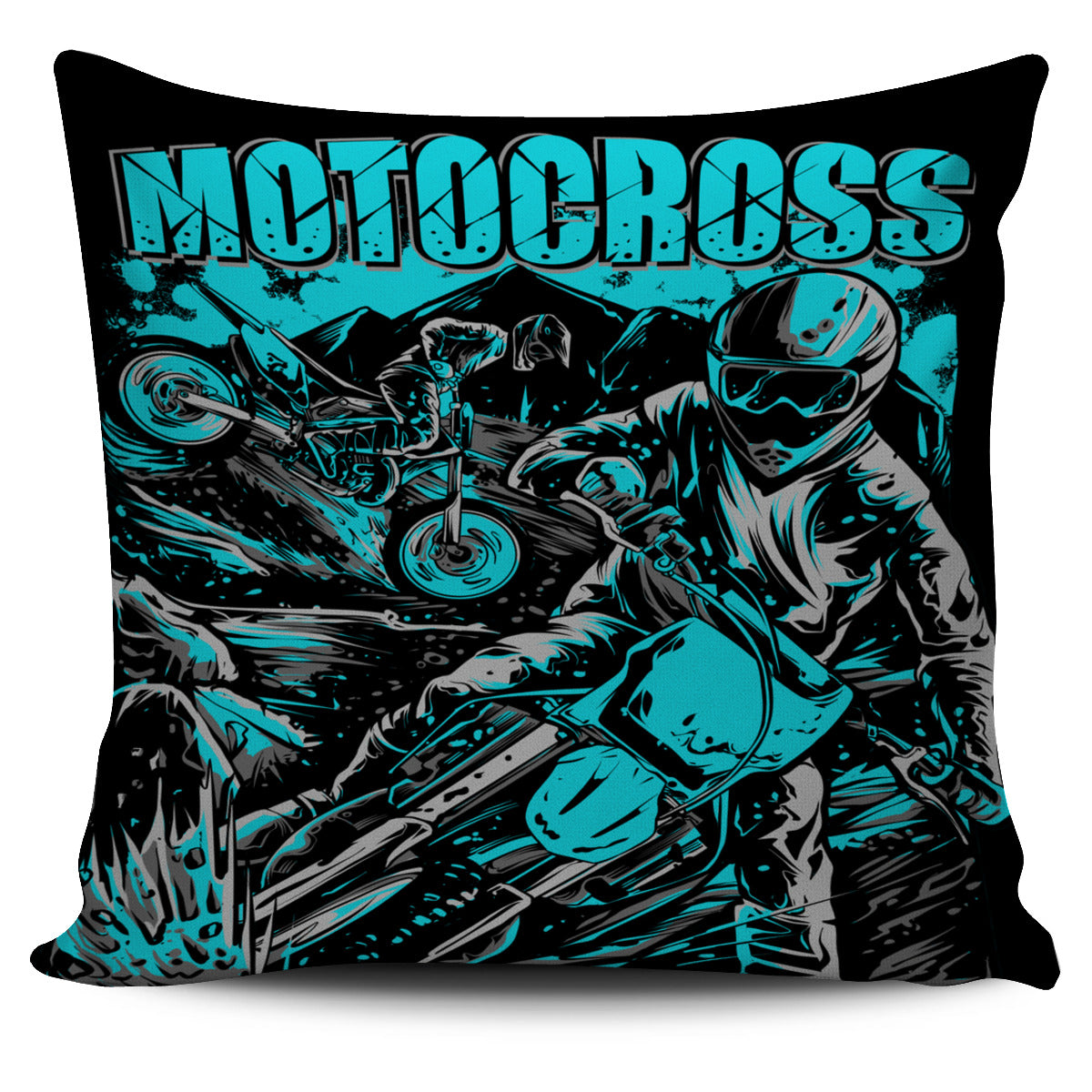 Motocross Pillow Cover Carolina Blue