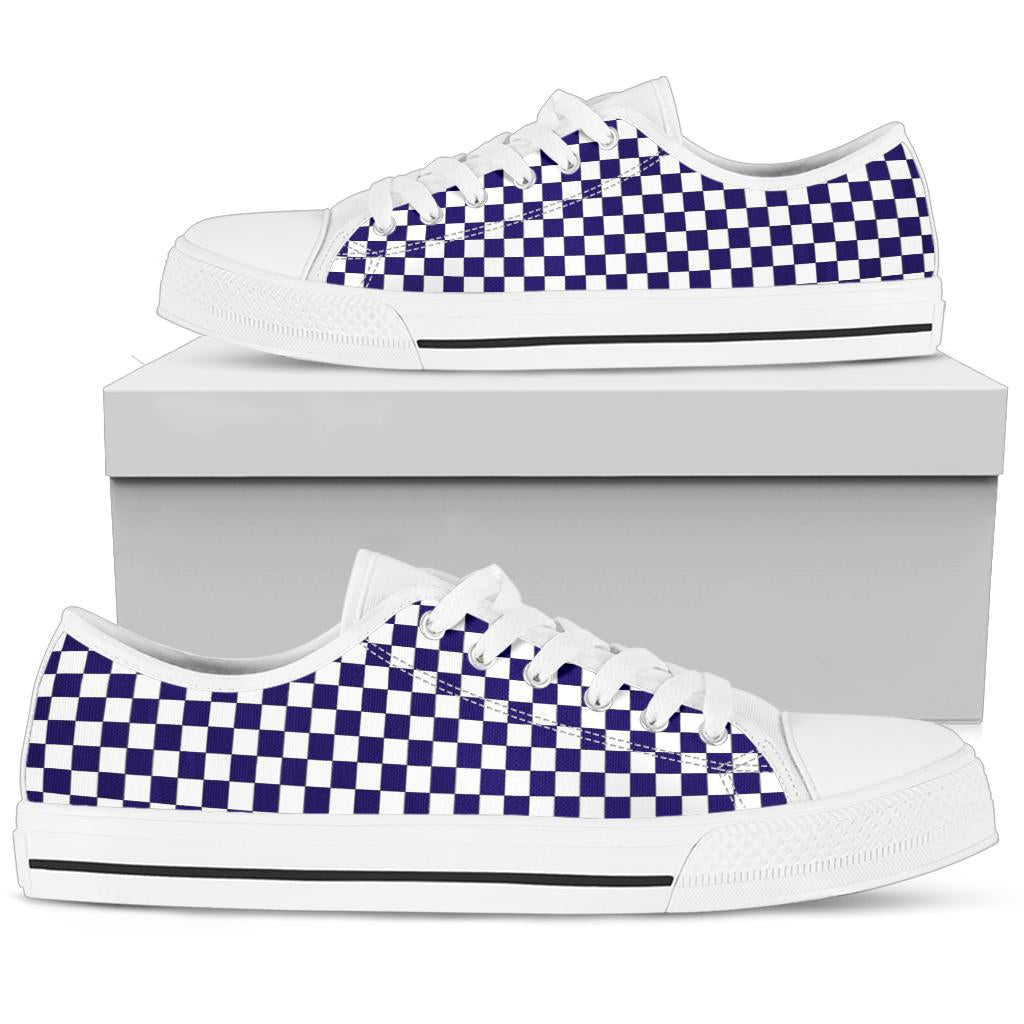 Racing Blue Checkered Low Tops White