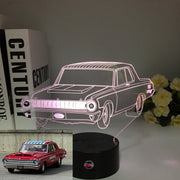 1964 Dodge 3D LED Illusion Lamp showing the classic muscle car silhouette in a vibrant purple glow on a premium black base.