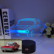 1964 Dodge 3D LED Illusion Lamp showing the classic muscle car silhouette in a vibrant purple glow on a premium black base.