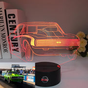 1968 Camaro SS 3D LED Illusion Lamp showing the classic first-generation silhouette in a vibrant orange glow on a premium black base.