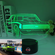 1968 Camaro SS 3D LED Illusion Lamp showing the classic first-generation silhouette in a vibrant orange glow on a premium black base.