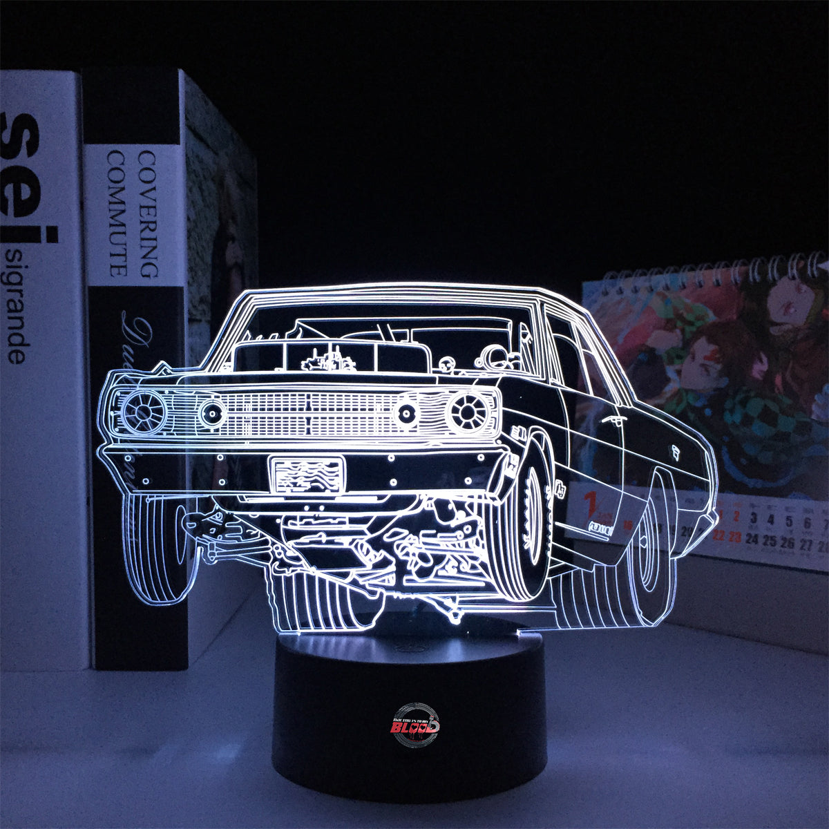 1968 Dart LED Lamp featuring the iconic Mopar Super Stock silhouette glowing in a vibrant red on a premium black base.
