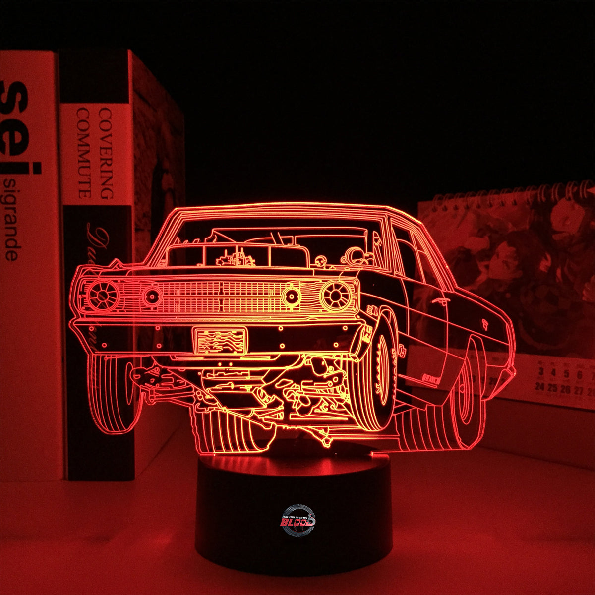 1968 Dart LED Lamp featuring the iconic Mopar Super Stock silhouette glowing in a vibrant red on a premium black base.