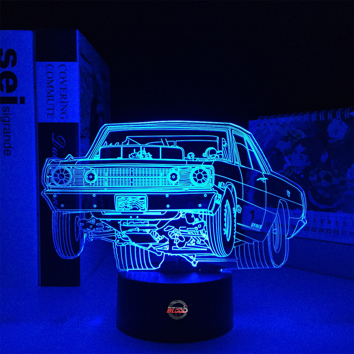 1968 Dart LED Lamp featuring the iconic Mopar Super Stock silhouette glowing in a vibrant red on a premium black base.