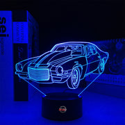 1970 Split Bumper Camaro LED Lamp showing the iconic front-end silhouette glowing in a vibrant lime green on a premium black base.