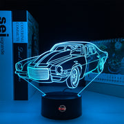 1970 Split Bumper Camaro LED Lamp showing the iconic front-end silhouette glowing in a vibrant lime green on a premium black base.4