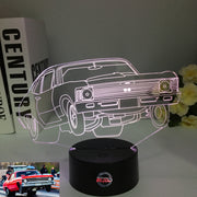 1972 Chevy Nova 3D LED Illusion Lamp displaying the classic muscle car silhouette in a vibrant red glow on a premium black base.