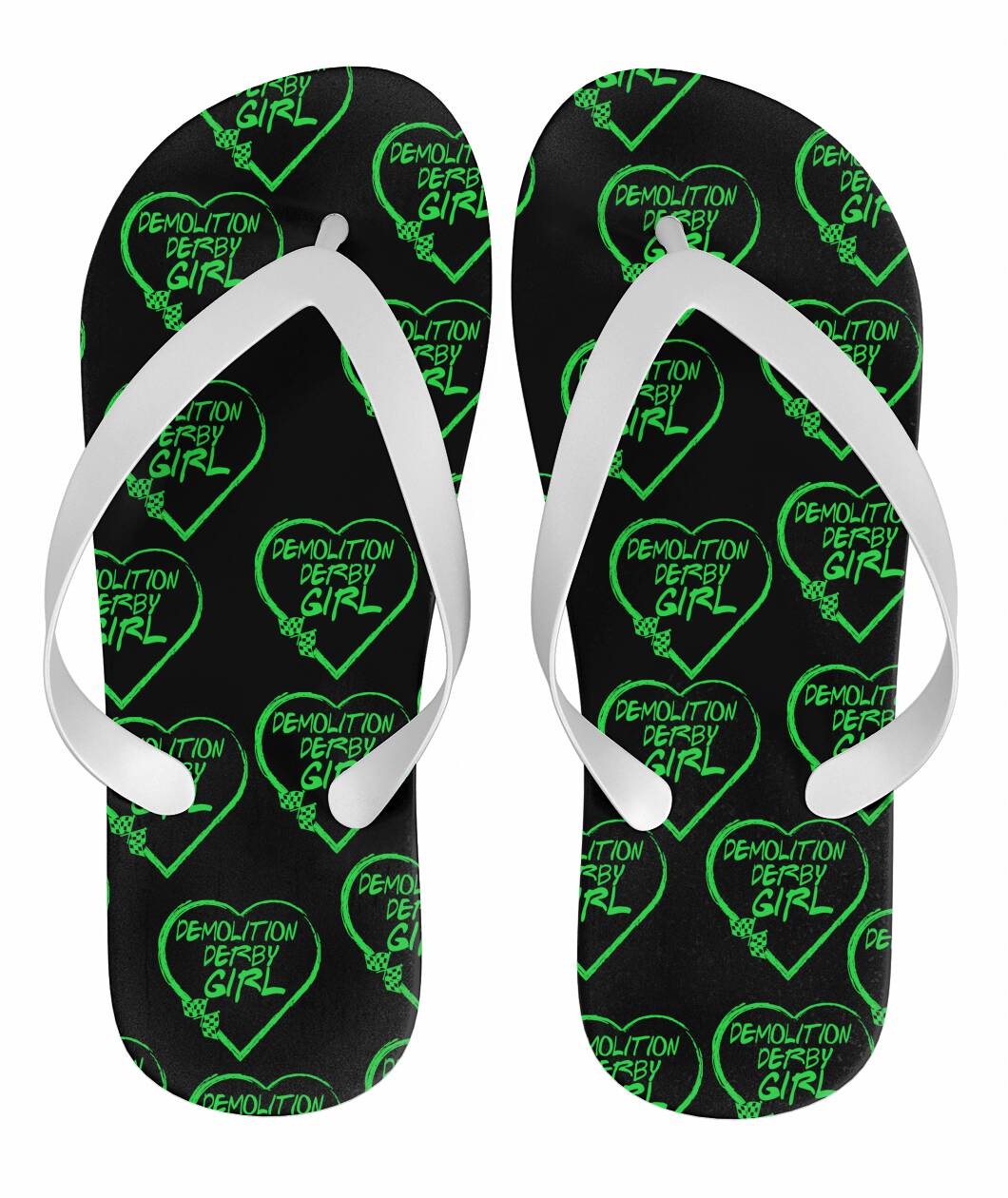 Demolition Derby Girl Heart Flip Flops