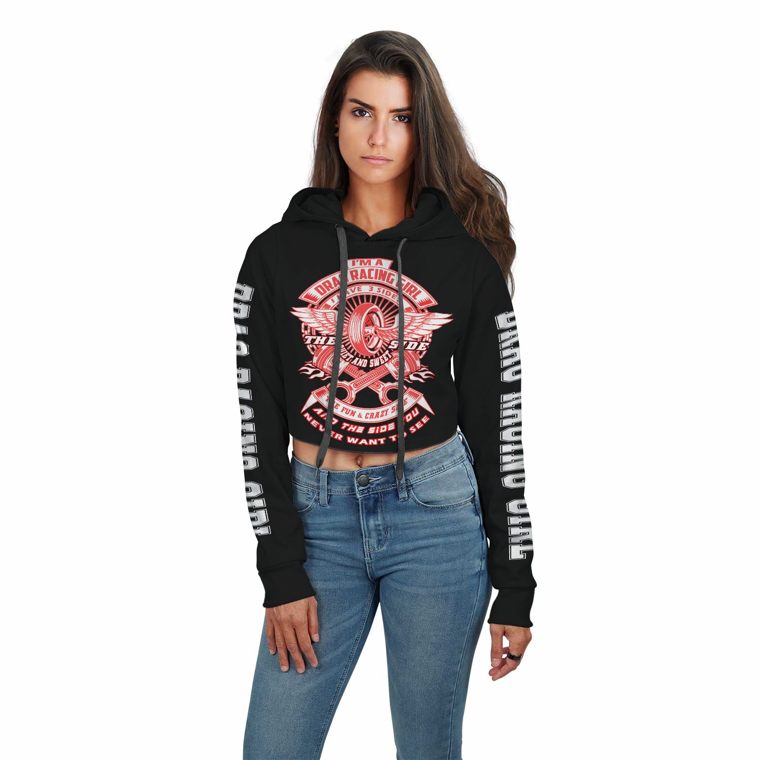 I'm A Drag Racing Girl, I Have 3 Sides Crop Top Hoodie