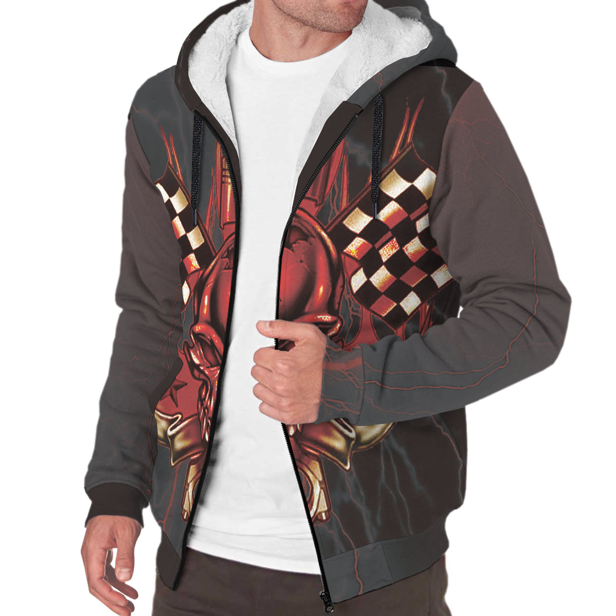 Racing Thunder Skull Sherpa Jacket