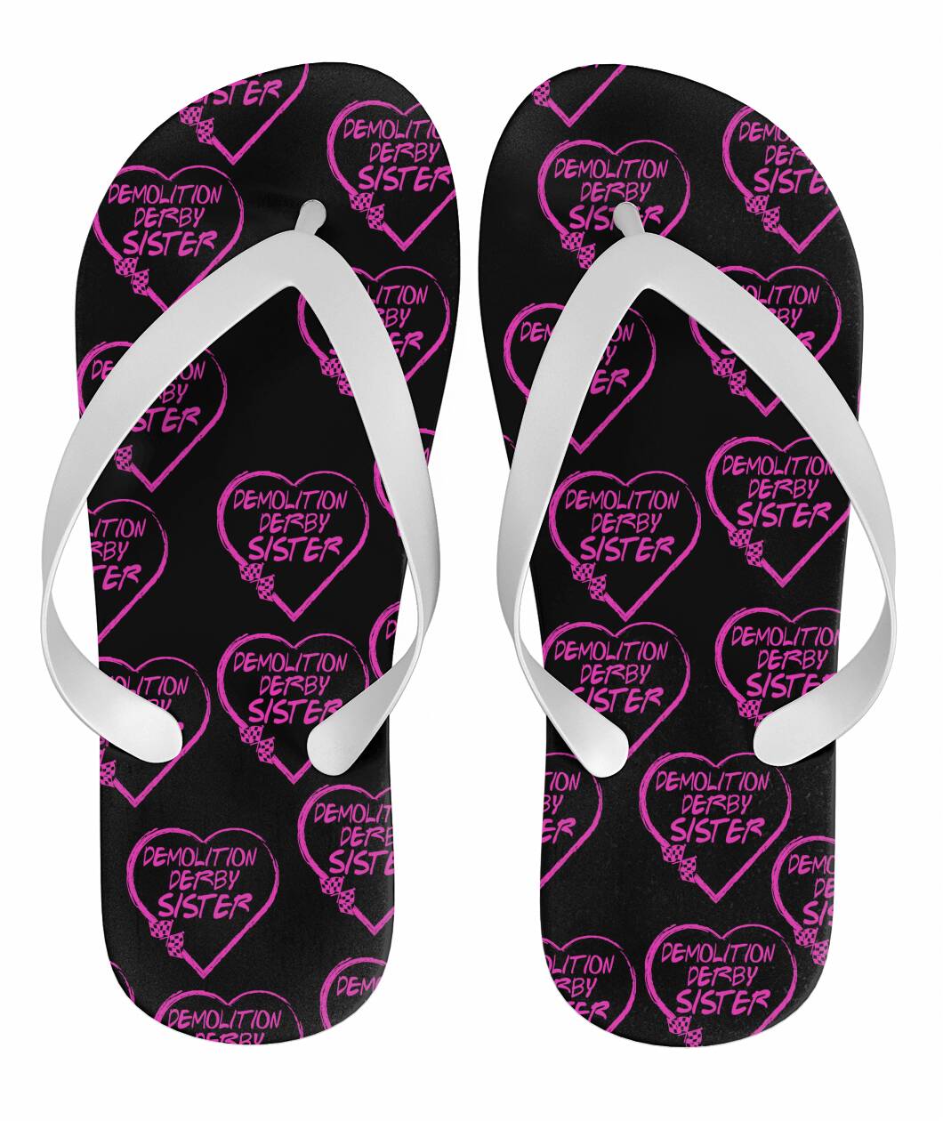 Demolition Derby Sister Heart Flip Flops Pink