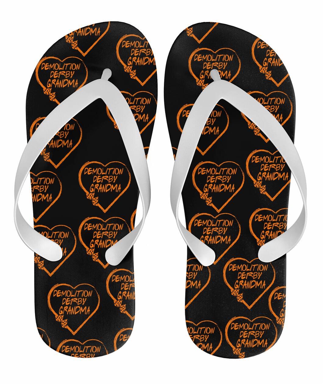 Demolition Derby Grandma Heart Flip Flops