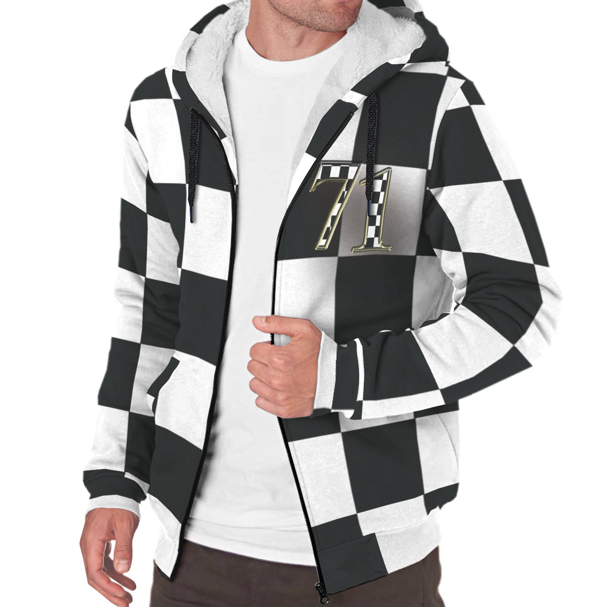 Custom racing checkered flag sherpa jacket