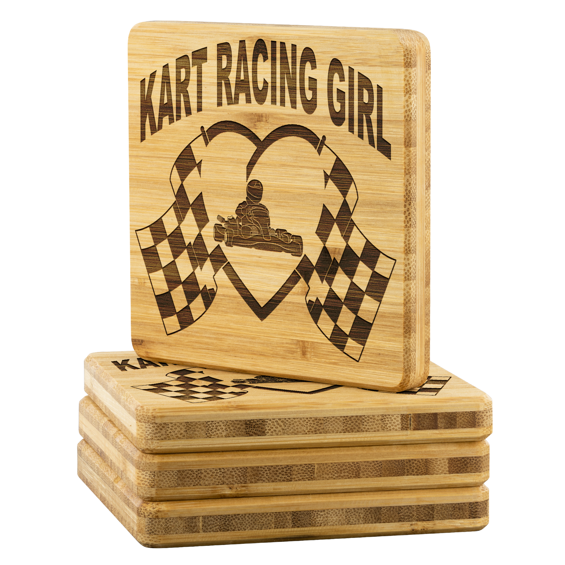 Kart Racing Girl Bamboo Coaster