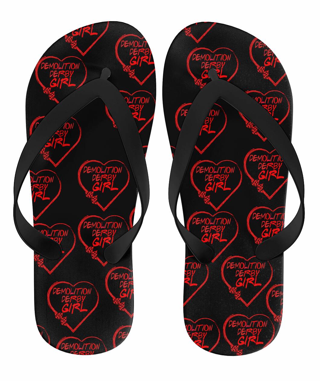 Demolition Derby Girl Heart Flip Flops