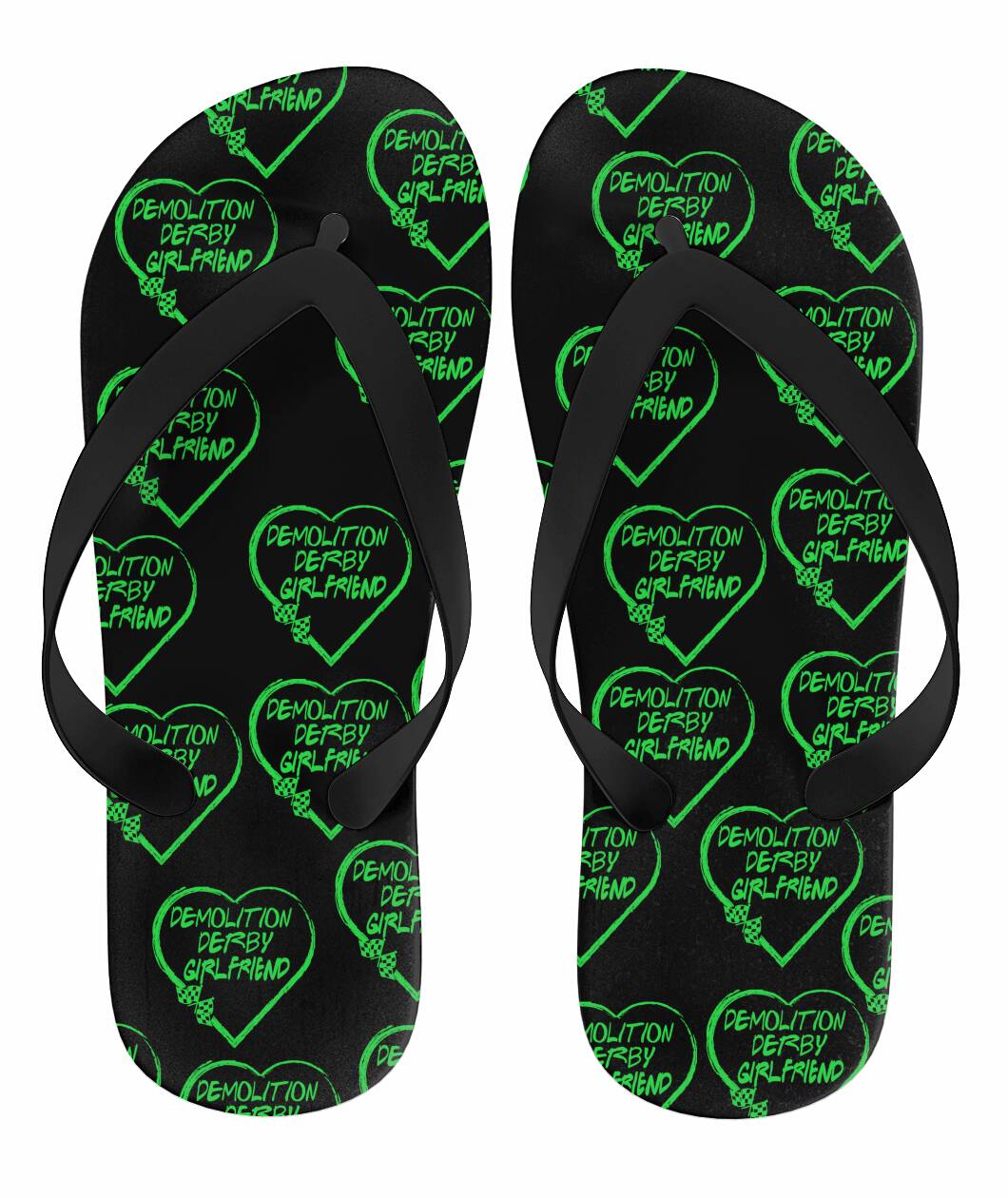 Demolition Derby Girlfriend Heart Flip Flops