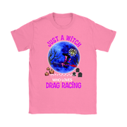A cute and sassy kids' apparel design featuring the text "Sorry Boys My Dad Will Build Me A Faster Car Than Yours" with drag racing graphics, printed on high-quality baby bodysuits, toddler tees, and youth hoodies.