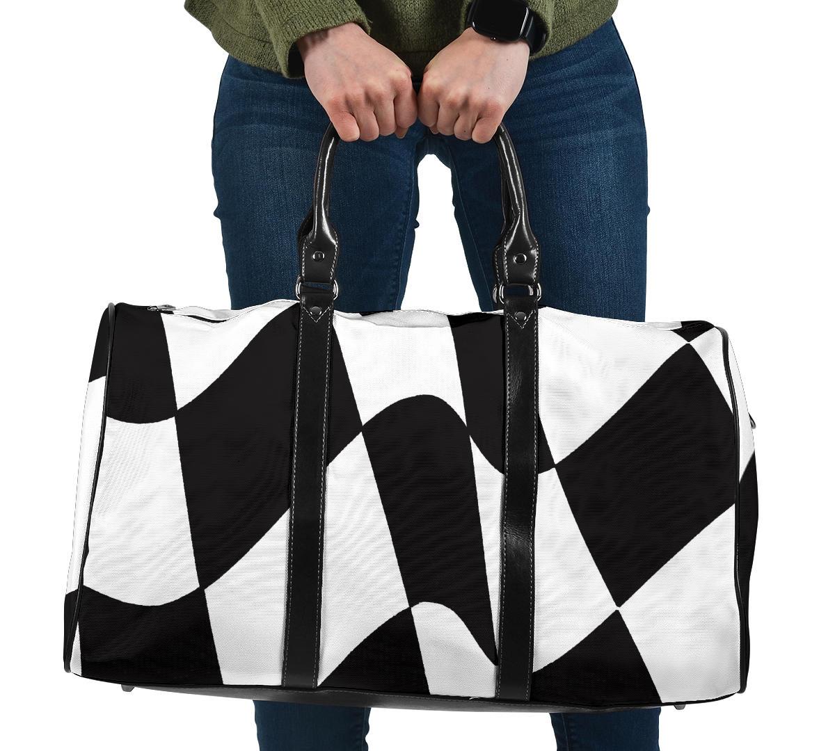 A durable, waterproof racing-themed travel bag featuring padded handles, multiple pockets, and a detachable shoulder strap designed for storing motorsports gear.
