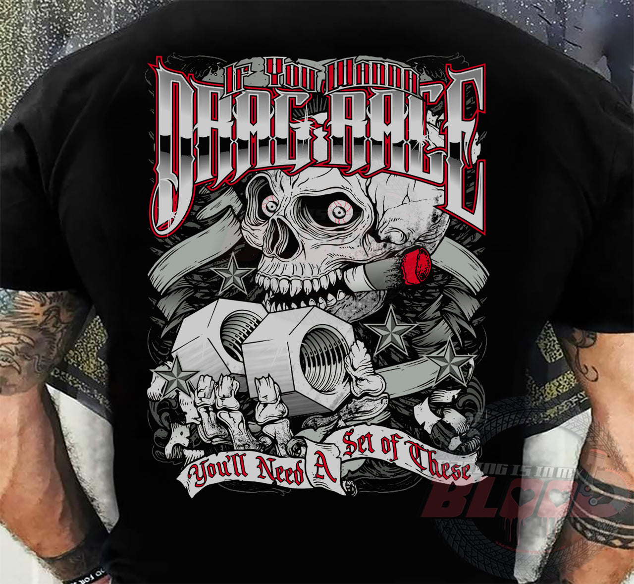 A premium "If You Wanna Drag Race" graphic t-shirt featuring a high-quality print designed for drag racing enthusiasts and track fans.