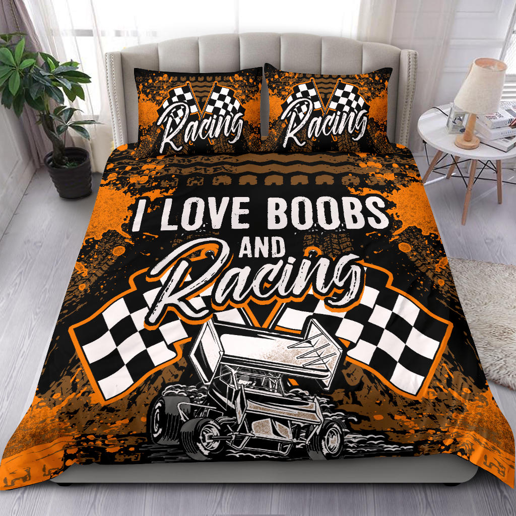 I Love Boobs And Sprint Car Racing Bedding Set