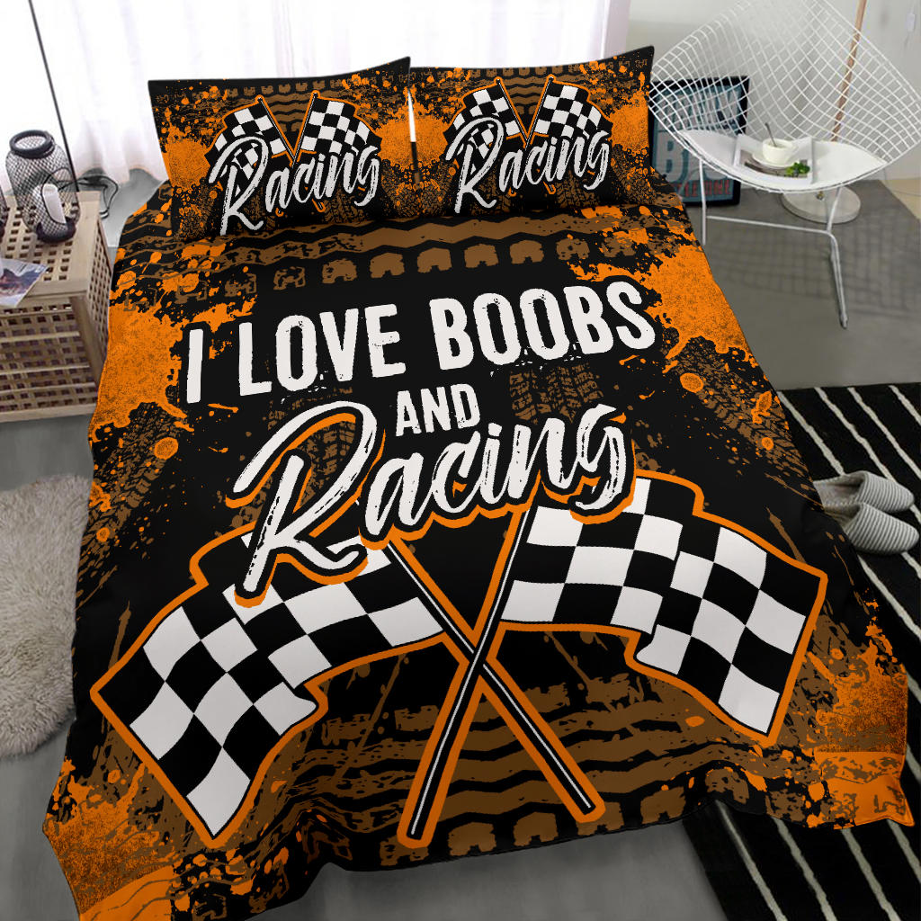 I Love Boobs And Racing Bedding Set