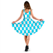 Carolina Blue Racing Checkered Flag Dress in a premium soft polyester.