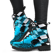 Carolina Blue Racing Girl Boots featuring a custom white and blue racing design.