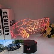Chevy Camaro 3D LED Illusion Lamp featuring a laser-etched muscle car silhouette glowing in bright red on a premium black base.