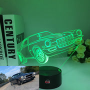 Chevy Camaro 3D LED Illusion Lamp featuring a laser-etched muscle car silhouette glowing in bright red on a premium black base.