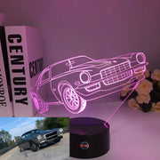 Chevy Camaro 3D LED Illusion Lamp featuring a laser-etched muscle car silhouette glowing in bright red on a premium black base.