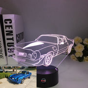 Chevy Camaro Z28 3D LED Illusion Lamp showing the aggressive track-ready silhouette in a vibrant white glow on a premium black base.