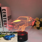 Chevy Camaro Z28 3D LED Illusion Lamp showing the aggressive track-ready silhouette in a vibrant white glow on a premium black base.