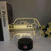 Chevy SS Drag Racing 3D LED Illusion Lamp showing the modern muscle sedan silhouette in a vibrant white glow on a premium black base.